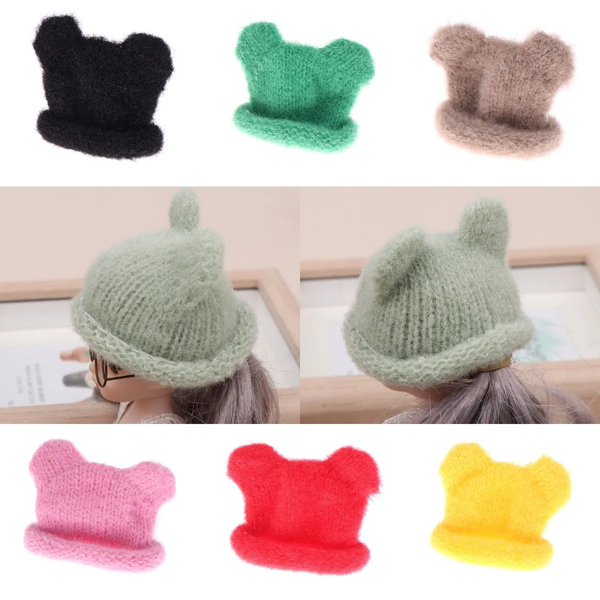 1/12 Doll Mini Colorful Knitted Hat Simulation Handmade Hats Toys Doll Dress Up Accessories For Kid Pretend Play Toy 12Colors