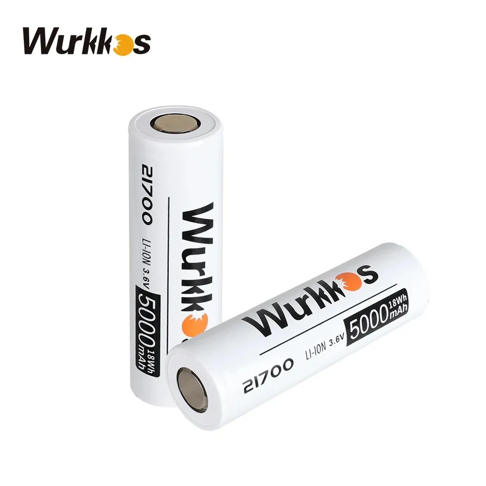 Wurkkos 3.7V 21700 Flat Battery 5000mAh Rechargeable Power Batteries 3C Discharge 21700 Cell Lithium Battery with a Flashlight