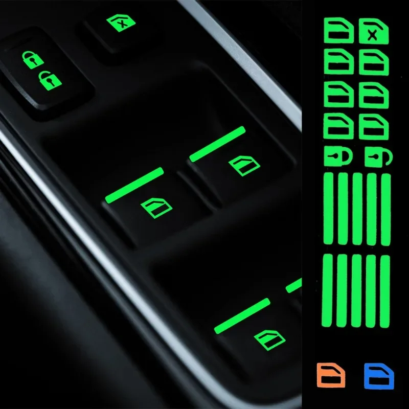 Night Glow Car Window Button Sticker Fluorescent Luminous Interior Decals Car Style Window Lifter Switch Glow-in-the-Dark Vinyl