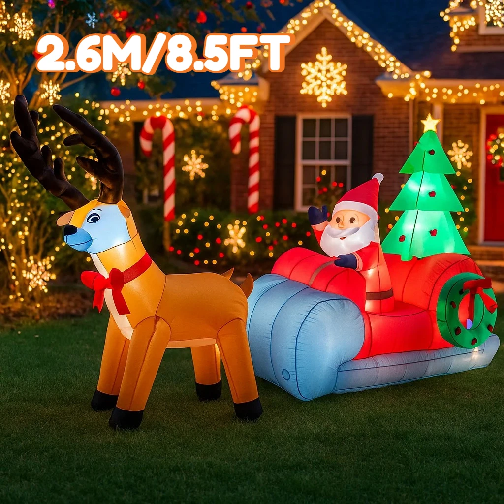

8.5FT Christmas Decorations Inflatable Santa Claus Reindeer Sleigh Toys Home Yard Ornaments With LED Decor Christmas Supplies Ou
