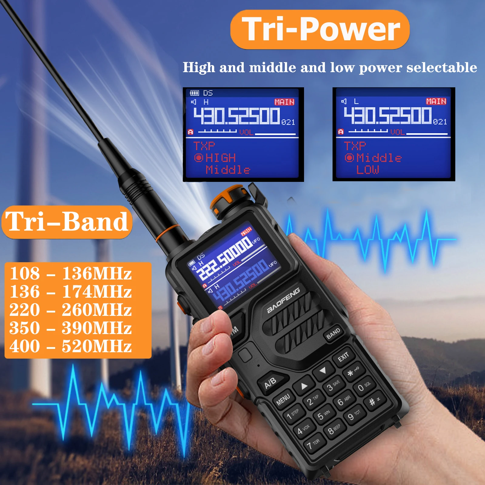 2024 BAOFENG K5PLUS 2 Pack Tri Band Ham Radio Long Range Handheld High Power Noaa Weather Receiver Two Way Ham Walkie Talkies