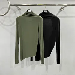 Owens Base Shirt Streetwear Asymmetrical Rick Tshirt High Street Comfortable Long-sleeved Pullover Fashion Turtleneck RO T-shirt