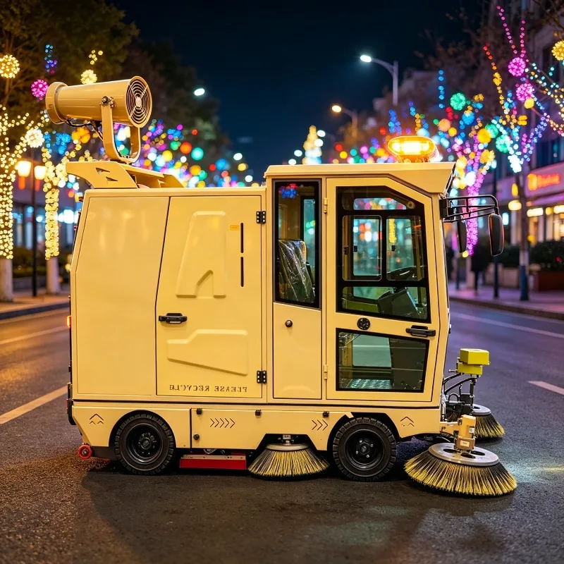 Customized Ride on Battery Powered Street Sweeping Machine Fully Enclosed Cabin Heavy Duty Industrial Cleaner