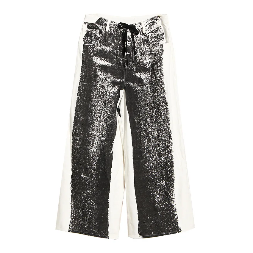 Casual Pants for Women Spring and Summer New Niche Fashion Three-dimensional Printed Jeans High Waisted Loose Wide-leg Pants