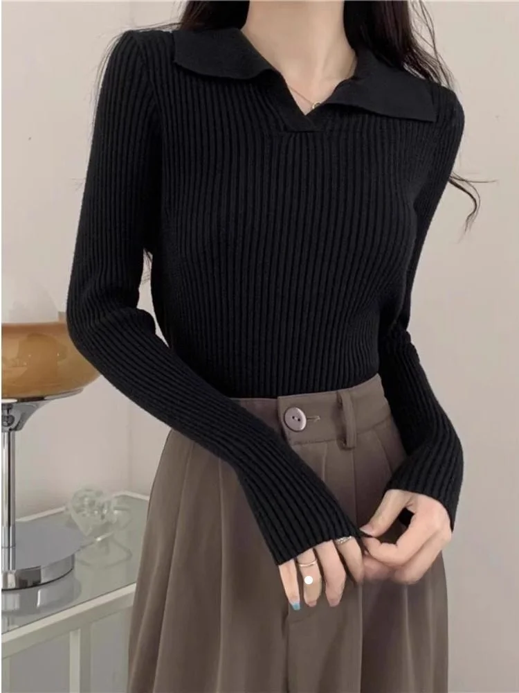 

Slim Fit Long Sve Ne Knitted Sweater for Women Spring Season New Sle Korean Version Striped Inner Wear Base Top