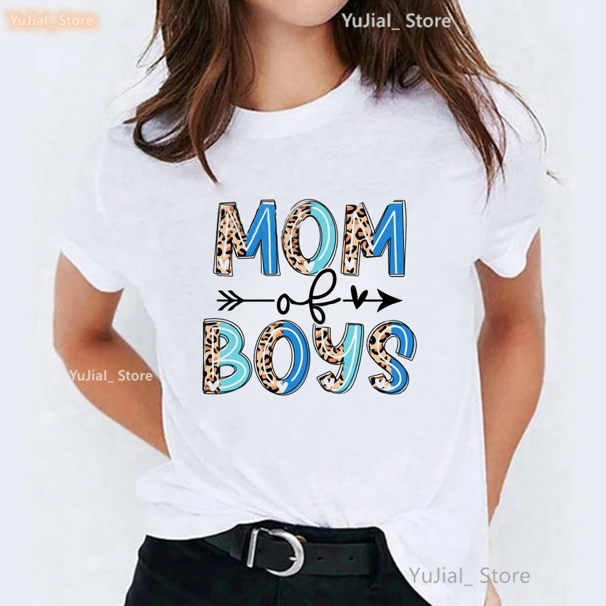 Mother'S Day Gift Mom Of Boy/Girls T Shirt Femme Leopard Blessed Mom Graphic Printed Tshirt Women Summer White T-Shirt Female