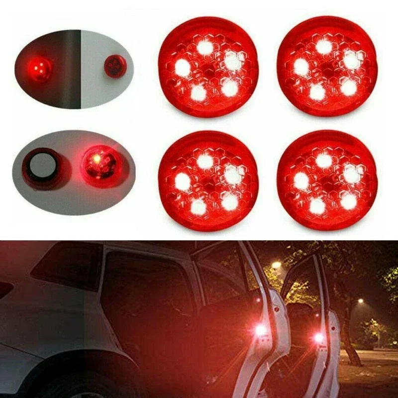

4Pcs Car 5-LED Door Open Warning Lamp Strobe Flash Anti-collision Safety Red Light Decorative Lamps