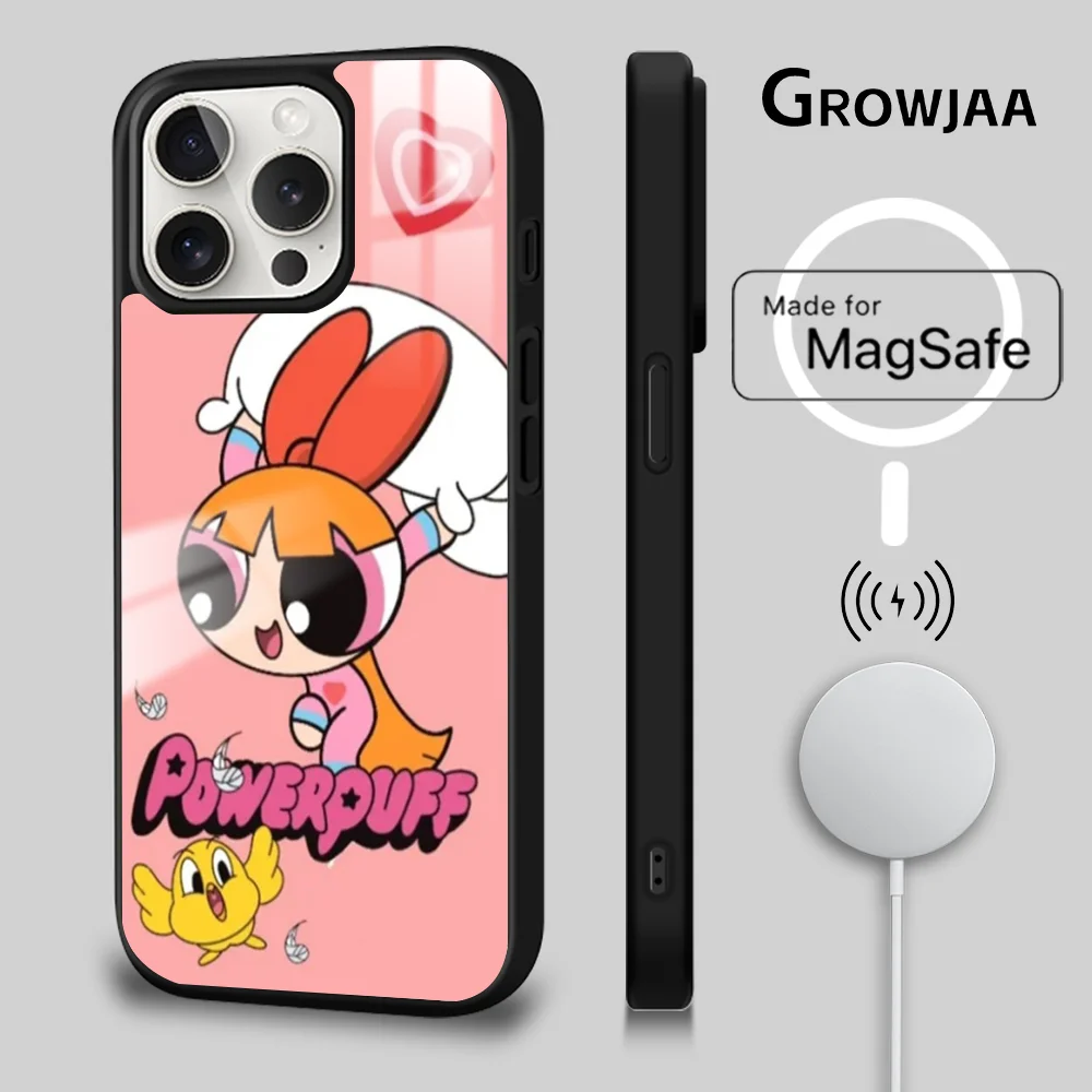 

Cute The P-Powerpuff Girls Magsafe Phone Case For iPhone 15 14 13 12 11 Pro Max Plus Mini Mirror Wireless Magnetic Cover