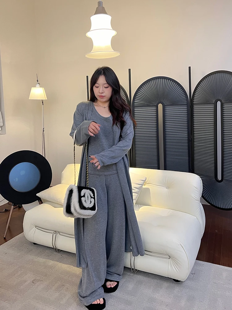 

Шикарные широкие брюки больших размеров, свитер, трикотажная футболка, комплект Lazy Feelings Meat Roll Home Micro Fat, большой размер, Aosphere Old ...