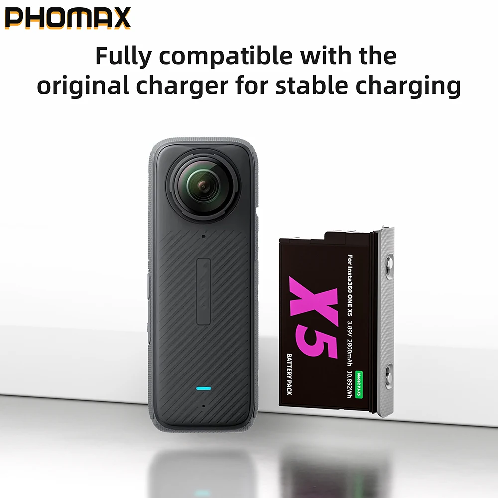 

PHOMAX 2800mAh Camera Batteries For Insta360 X5 Replacement Battery /Fast Charger box for Insta 360 X5 Action Camera Accessories