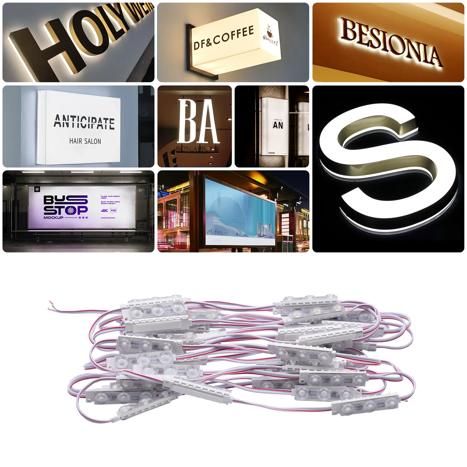 

220V AC LED Module Light 50pcs for Luminous Letter, lightbox led lights Waterproof IP68 Diffuse Backlight for Advertising Sign