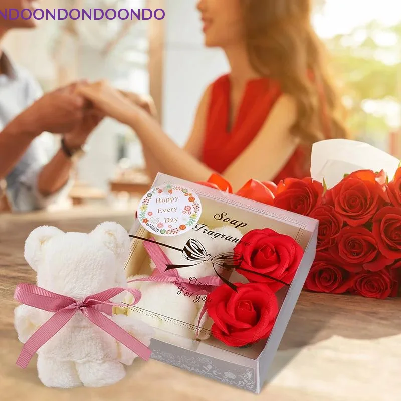 Uroczy zestaw: kwiat ze szpikulca i miś z ręcznika, świetny prezent na Dzień Matki, Boże Narodzenie i urodziny, upominki na baby shower.