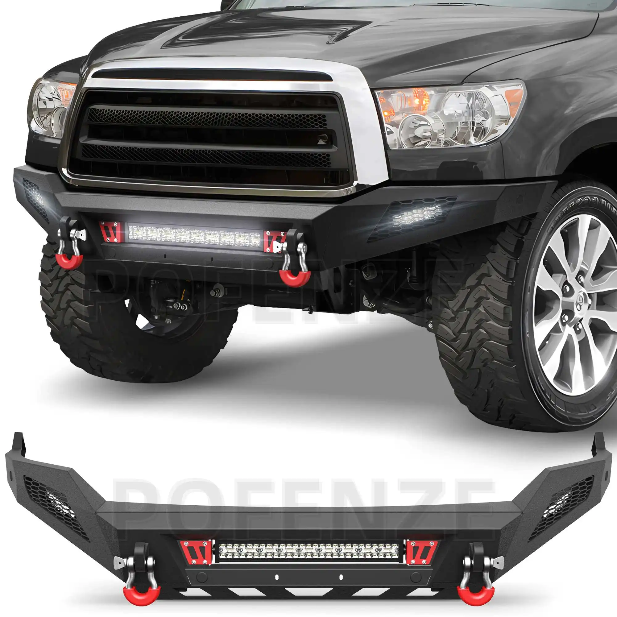 Tundra Front Bumper Full Width Bumper w/144W Light Bar, 2x18w Lights, D-rings for 2007-2013 Tundra