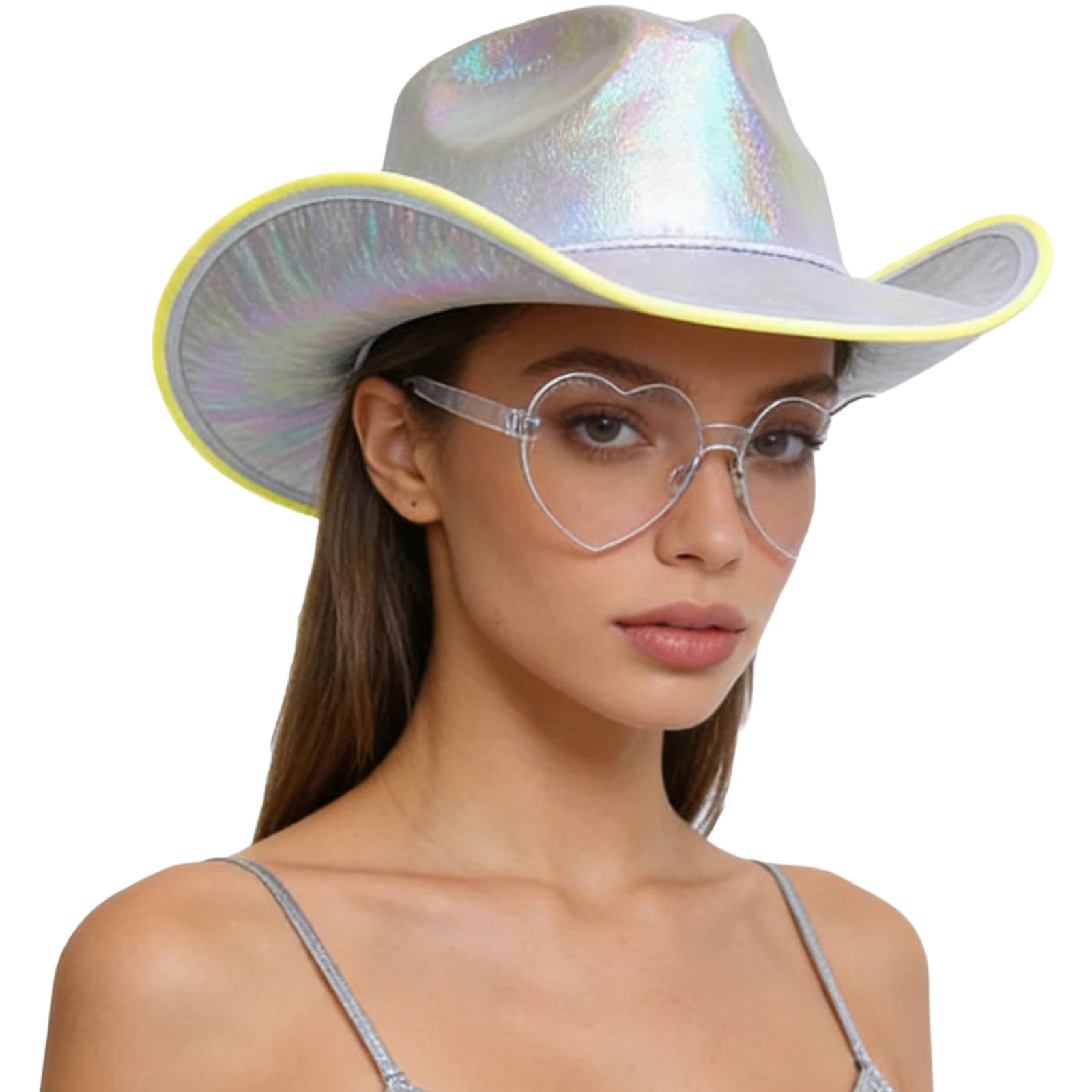 2Pcs Light-Up Cowboy Hat with Heart Shaped Glasses Set for Women Irish Cowgirls Hat St Patrick Day Party Dress Up Accessories view 5