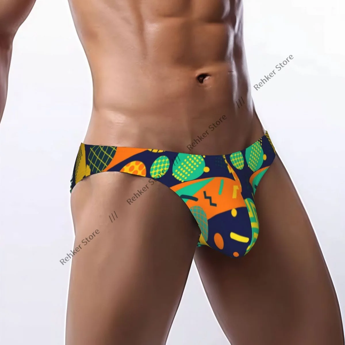 Men Bikini Briefs Geometric Shapes 80s Retro Background Male Underwear Sexy Underpants