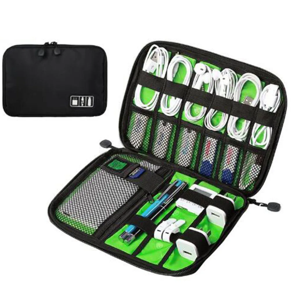 

Waterproof 2 Layer Digital Storage Bag Black Easy to Fit Backpack Handbag USB Cable Storage Electronics Organizer Travel Gadget