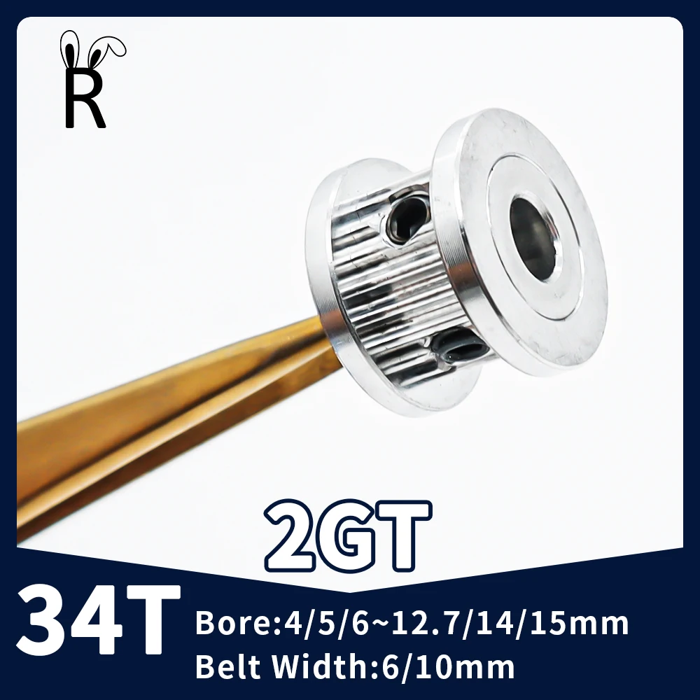 34T Teeth 2GT Idler Tensioning Wheels Bore 4/5/6~14/15mm Synchronous Pulley Belt Width 6/10mm 3D Printer Parts GT2 Timing Pulley