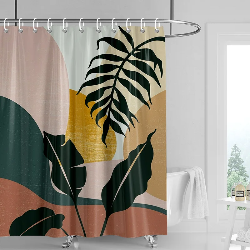 Abstract Plant Art Shower Curtain Morandi Color Rainforest Illustration Bathroom Shower Room Partition Curtain Decoration