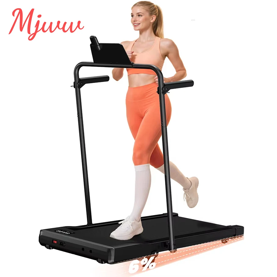 Tapis de course pliable 2-en-1 Superun avec piste de marche inclinée à 6 %, capacité de 300 lb, tapis de course sous bureau pour la maison et le bureau, avec application et télécommande pour la course et le jogging