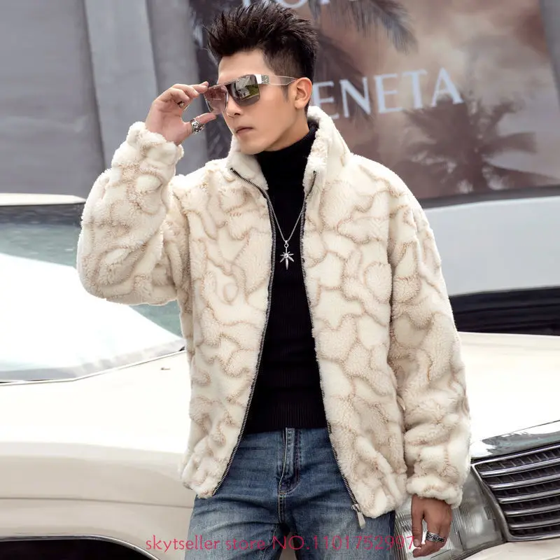 

2022 Men's Autumn Winter Fashion Genuine Lamb Fur Jackets Male Short Sheep Shearing Coats Men Natural Fur Warm Outerwear N36