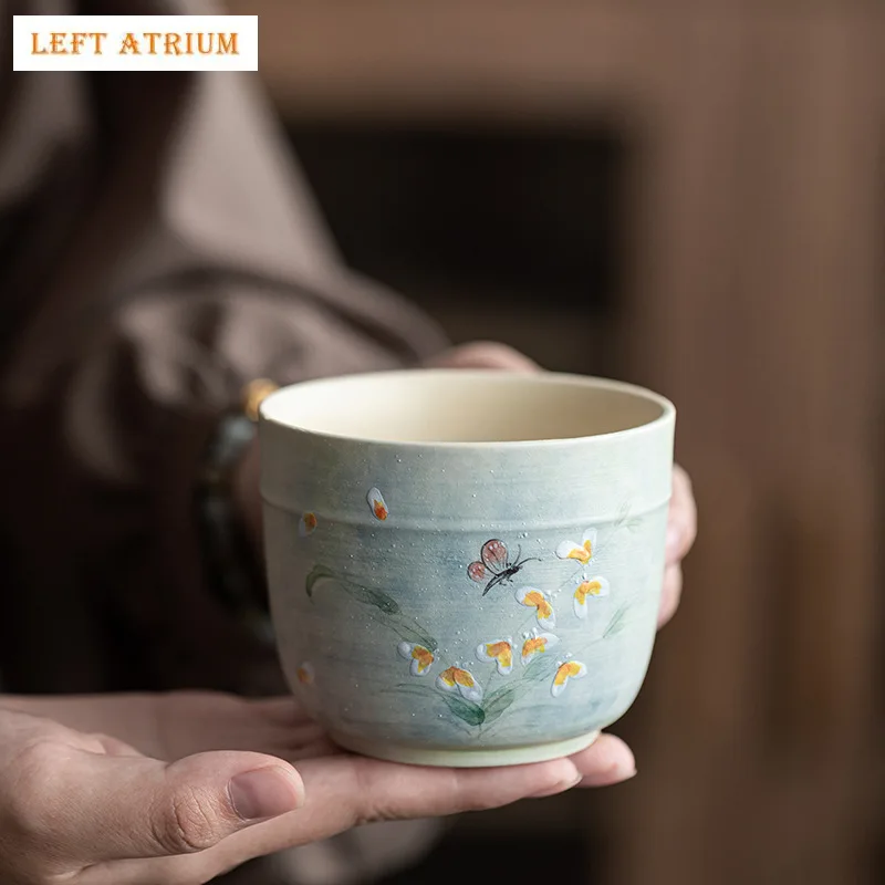 

250ml Hand painted Butterfly Chinese Tea Wash Tea Basin Set Porcelain Light Green Wash Tea Ceremony Utensils Jianshui