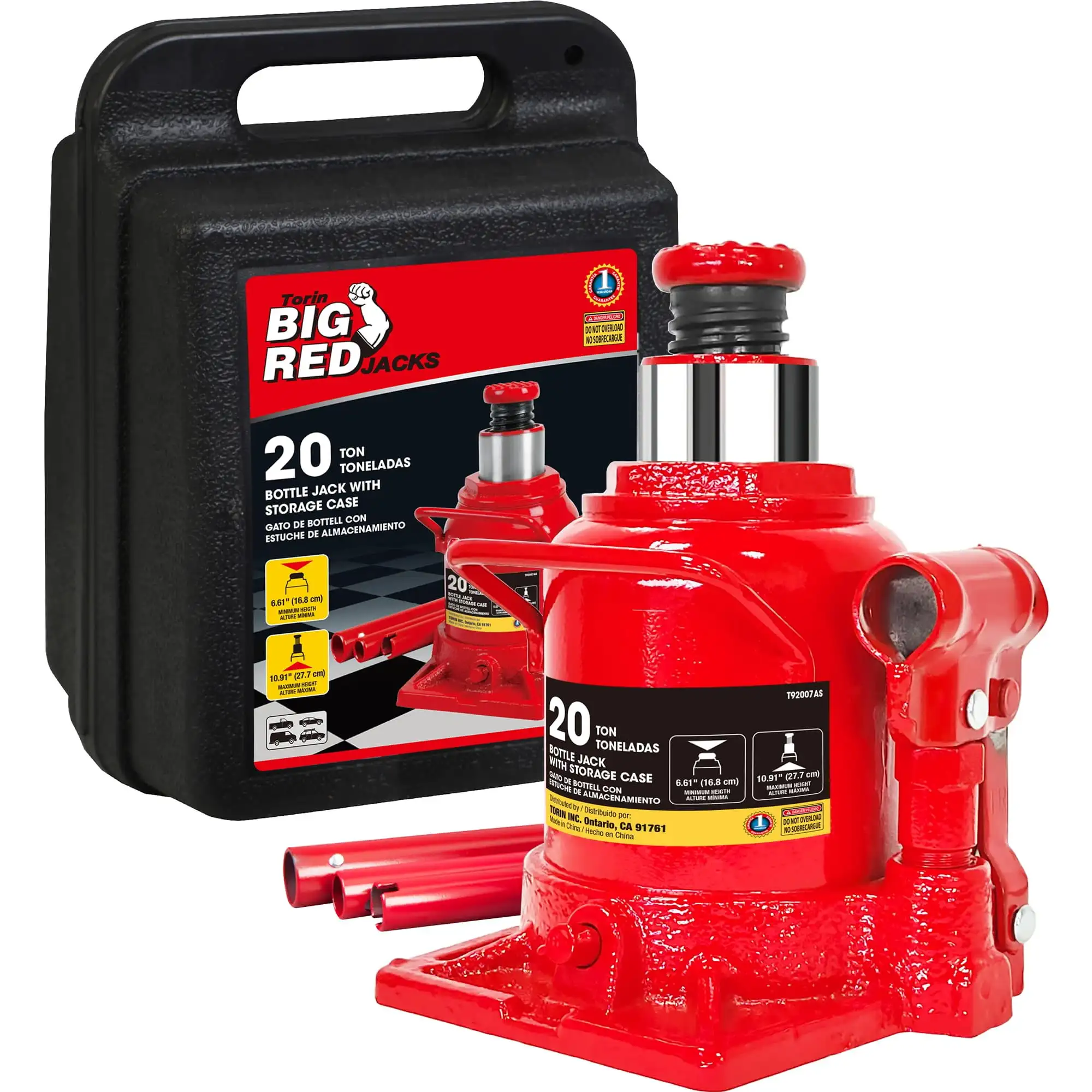 

20 Ton Hydraulic Bottle Jack with Carrying Case,Red,W907S