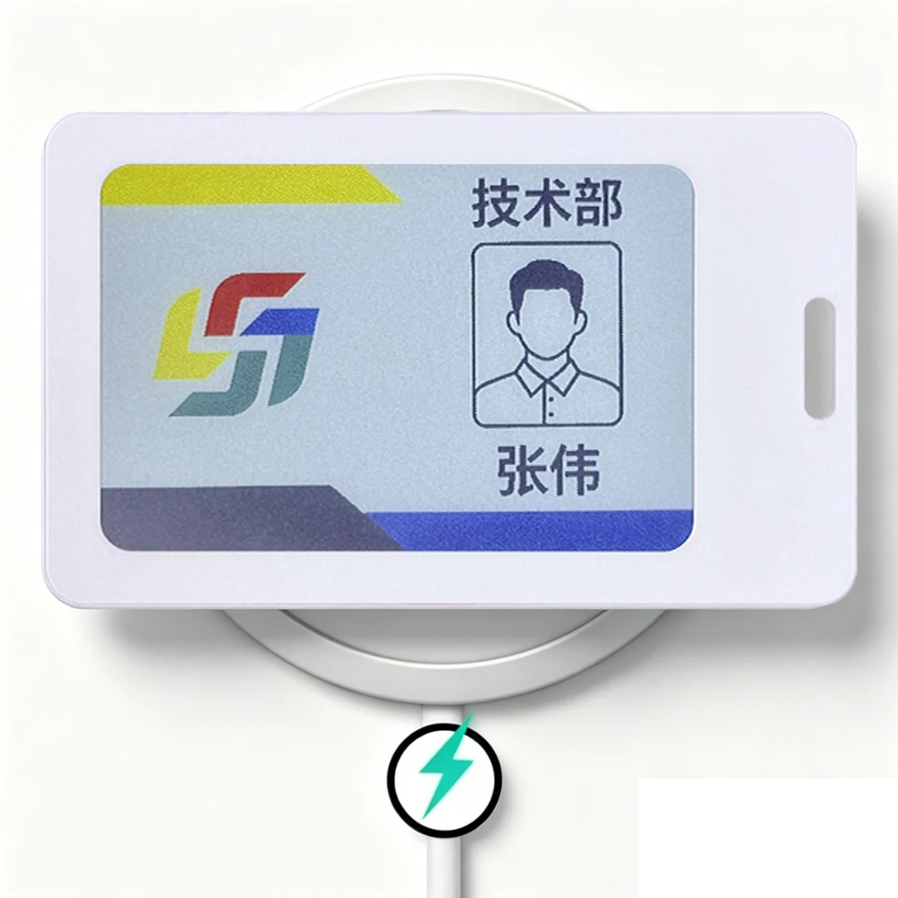 Holyiot 6-Color E-Paper Display with Wireless Charging for Employee Waterproof E-Ink Screen Reusable Student ID Badge Tag