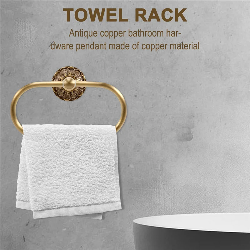 

Антикварное кольцо для полотенец, винтажная латунь, роскошные бронзовые держатели для полотенец для ванной комнаты, настенная вешалка для полотенец для аксессуаров для ванны-A79G