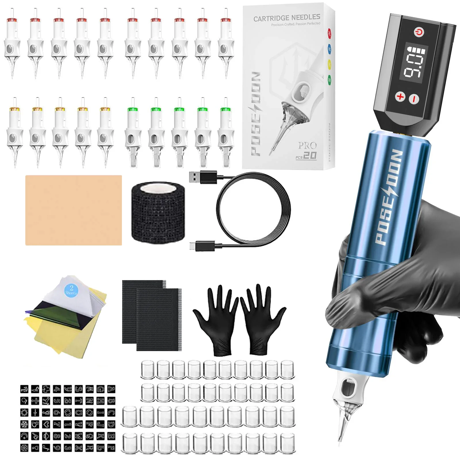 POSEIDON Tattoo Kit Or Tattoo Machnie High Quality For Permanent Makeup Tattoo Machine Wireless Tattoo Power Supply Tattoo Kit