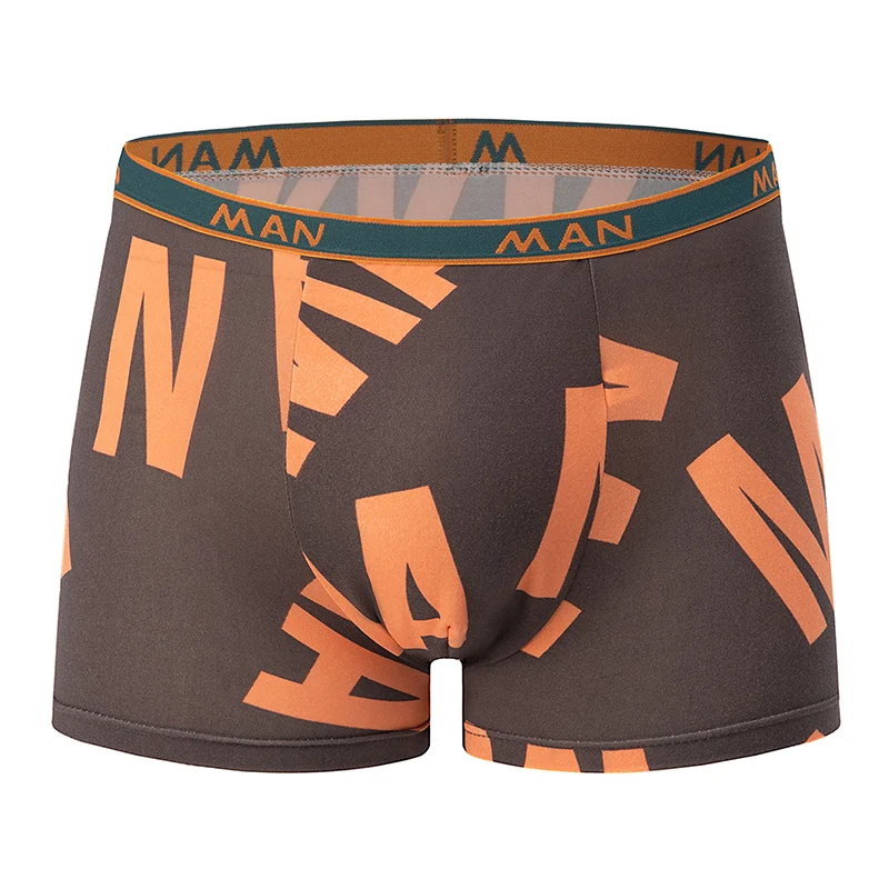 4-piece men\'s European and American size fashion printed boyshort comfortable breathable plus size youth elastic waist underwear