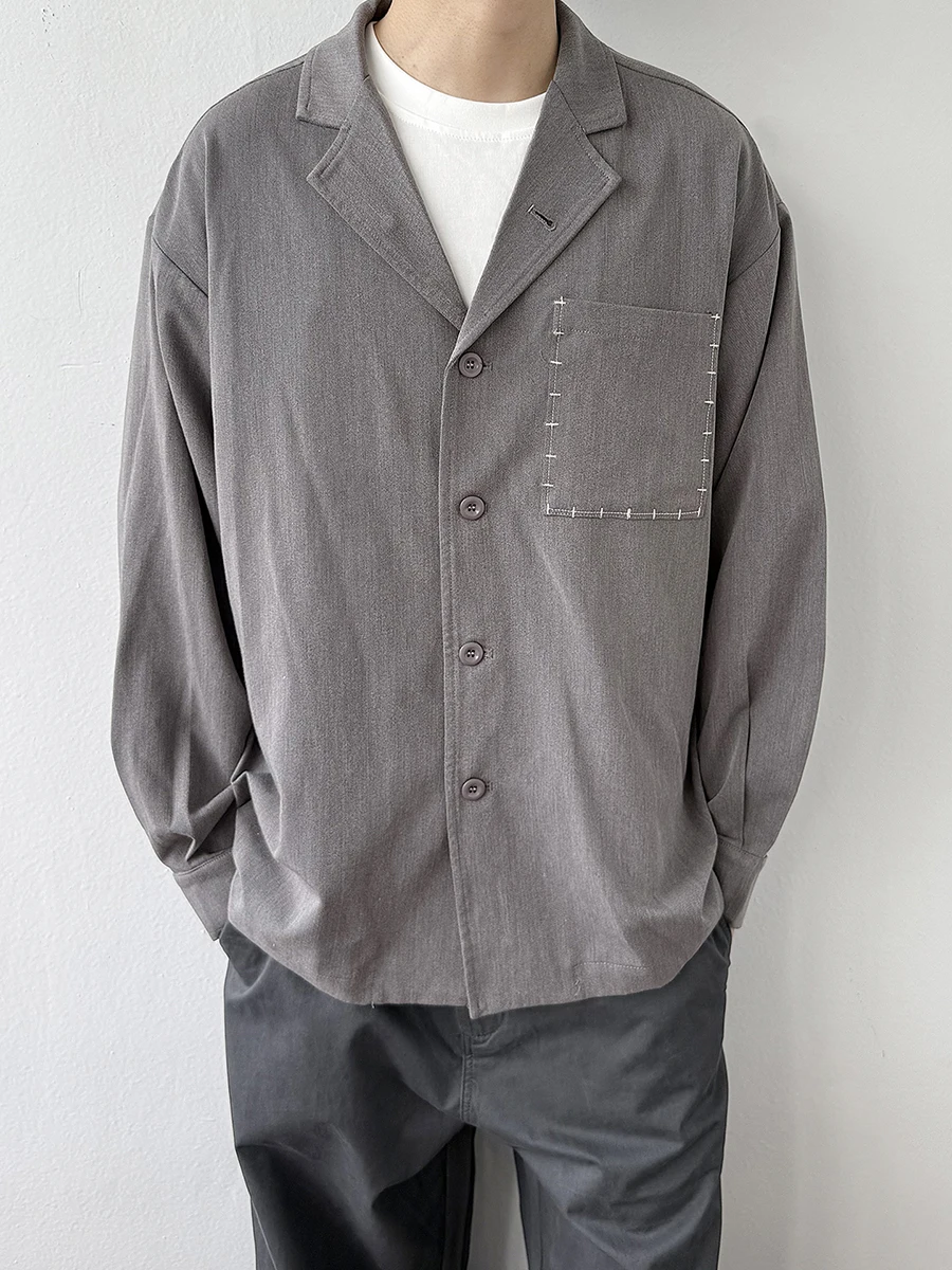 

Свободный крой, повседневный мужской длинный све irt, винтажный костюм в стиле вестерн с отложным воротником Jaet, осенний дизайн, Sensation 24LINE