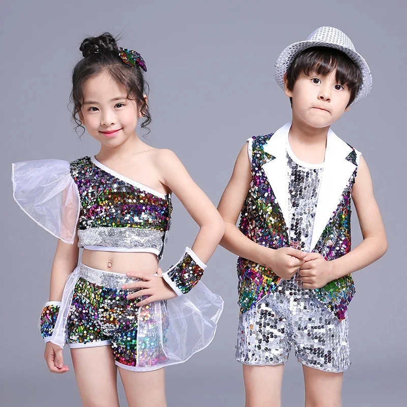 New Children's Cheerleading Drum Show Jazz Hip Dance Kids Girls Streetwear Hip Hop Jazz Stage Fashion Show Dance Clothing