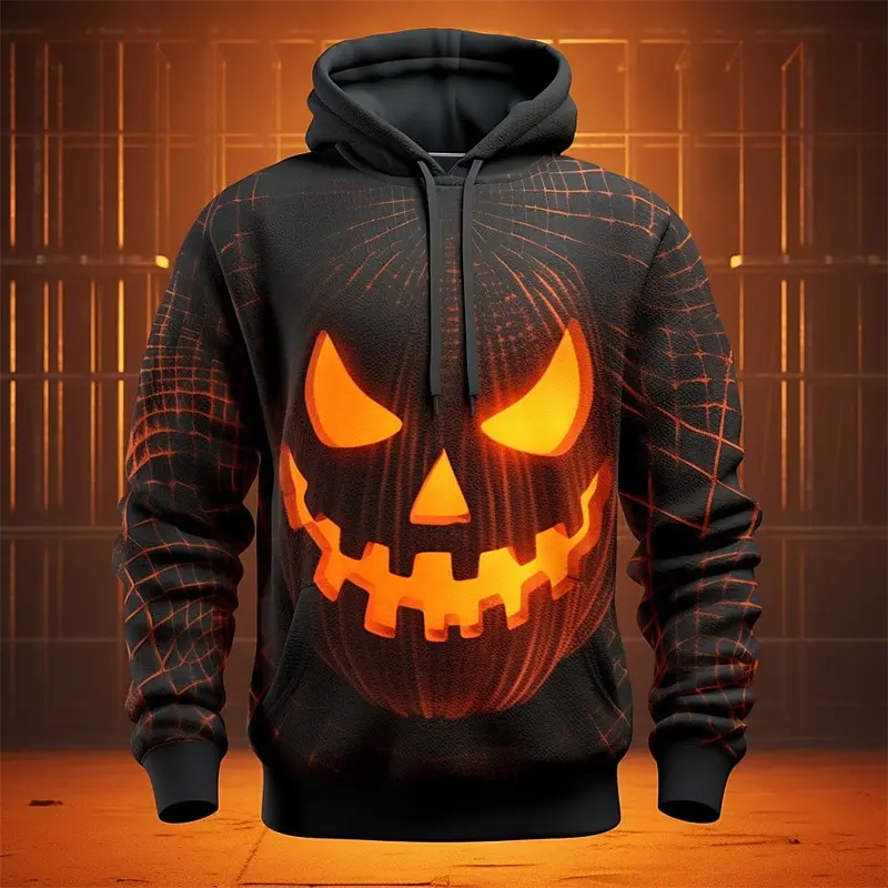 

Halloween pumpkin Graphic men's Hoodie Cartoon Print Daily Classic Casual 3D Pullover Holiday Going Out Long sleeves Hoodies top