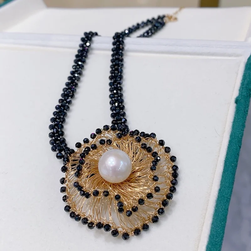 

SGARIT Изящные ювелирные изделия, колье ручной работы с натуральным пресноводным жемчугом в античном стиле и черной шпинелью для повседневного шика