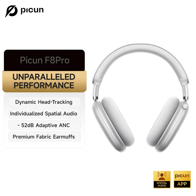 Picun F8 Pro ANC Drahtlose Kopfhörer Kopf Tracking 3D Spatial Audio -52dB ANC HIFI Bluetooth Headset ENC HD Mic Low-Latency APP 3