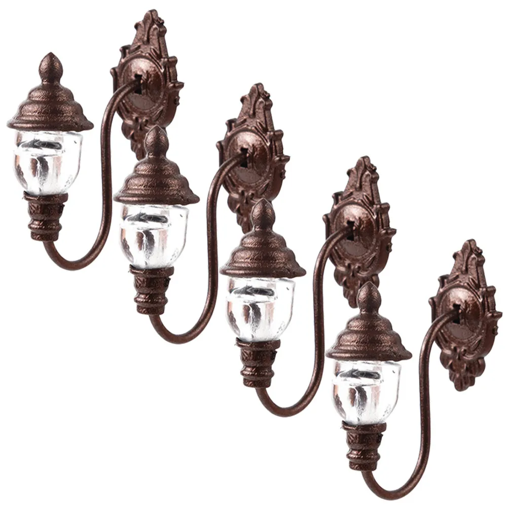 4Pcs Mini Wall Lamp Simulation Yard Lights Small Scale Sand Table Decorative Lighting Accessories Micro Landscape Scene