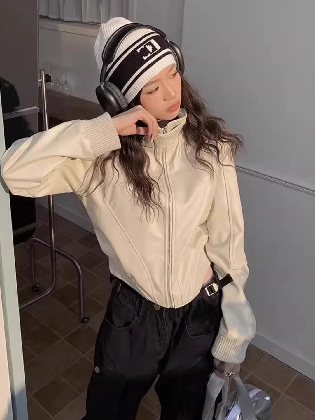 Jaet ort – manteau rétro en cuir PU blanc pour femme, haut de gamme, moto, nouveau petit Design, tendance, automne