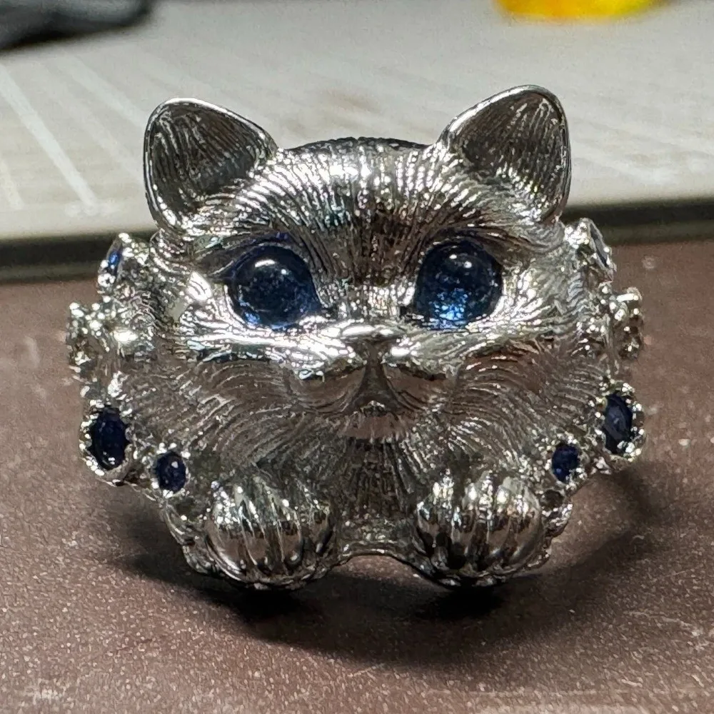 Cute Open Mouth Design Dog Rings Stackable Metal Rhinestone Cat Ring Adjustable Exquisite Fashion Jewelry Work