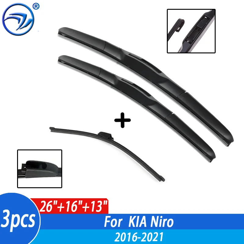 Wiper Front & Rear Wiper Blades Set For KIA Niro 2016 2017 2018 2019 2020 2021 Windshield Windscreen Window 26\