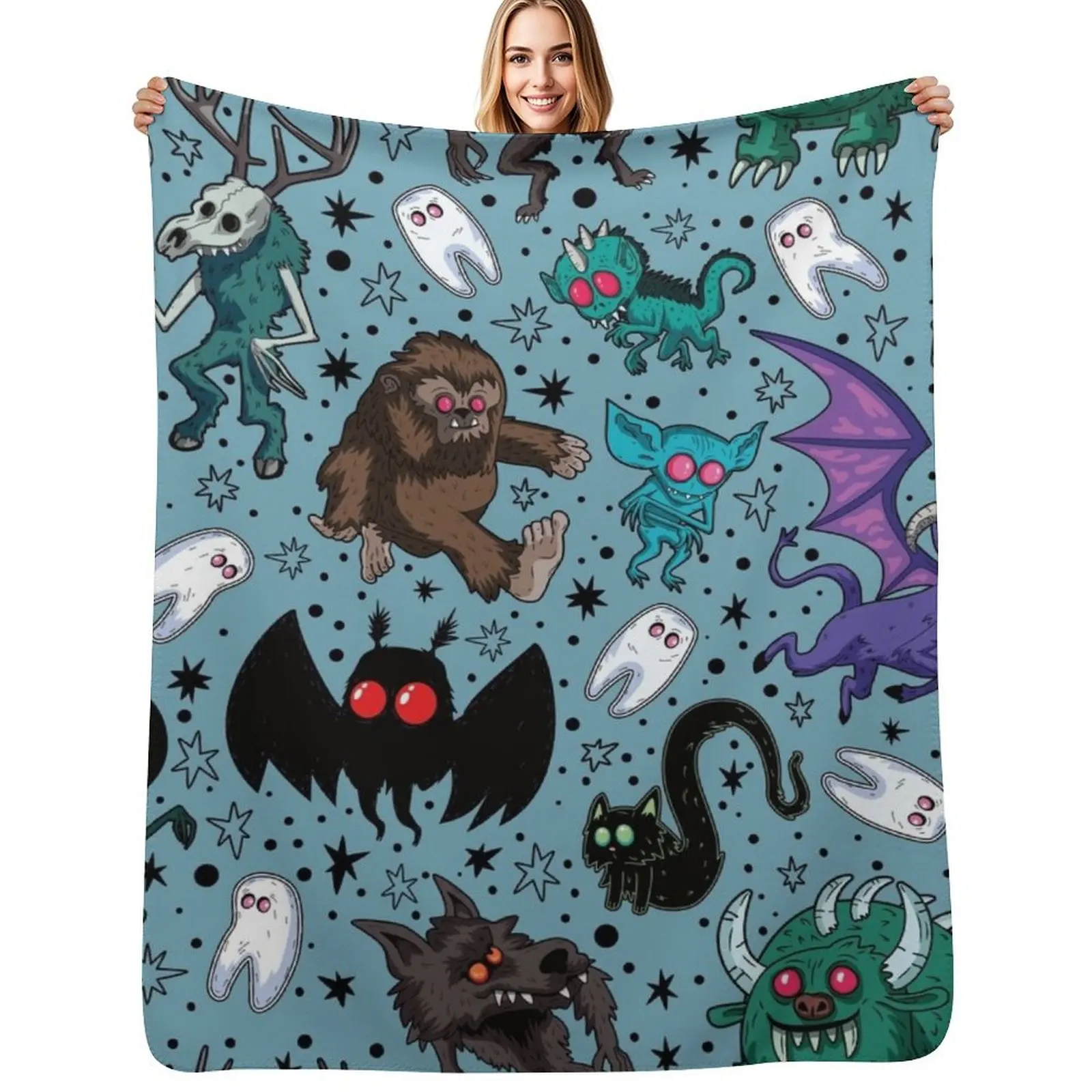 

Cryptids Night Light Blue Throw Blanket Picnic cosplay anime Soft Bed Blankets