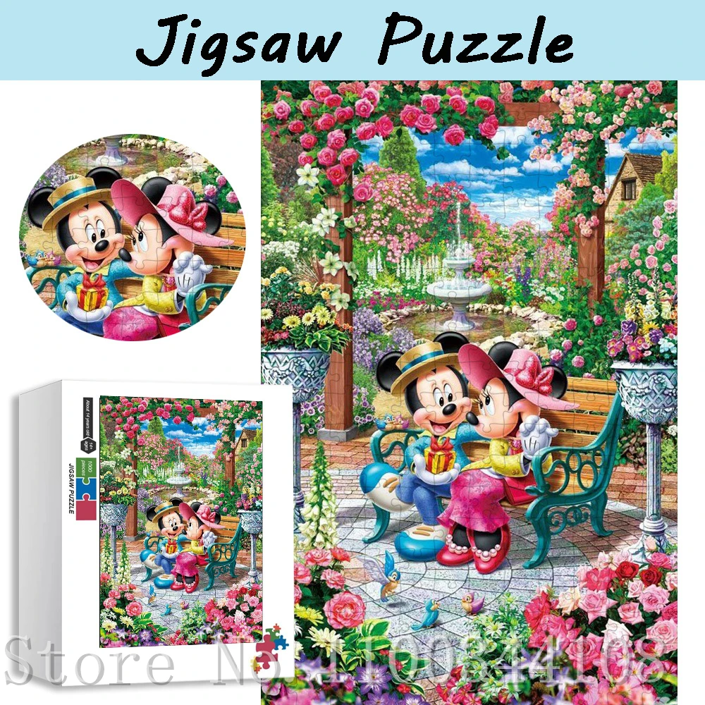 Mickey Minnie Mouse In Garden Puzzles for Adult Disney Art 300/500/1000 Pieces Jigsaw Puzzles Love Couple Interactive Toys Gifts