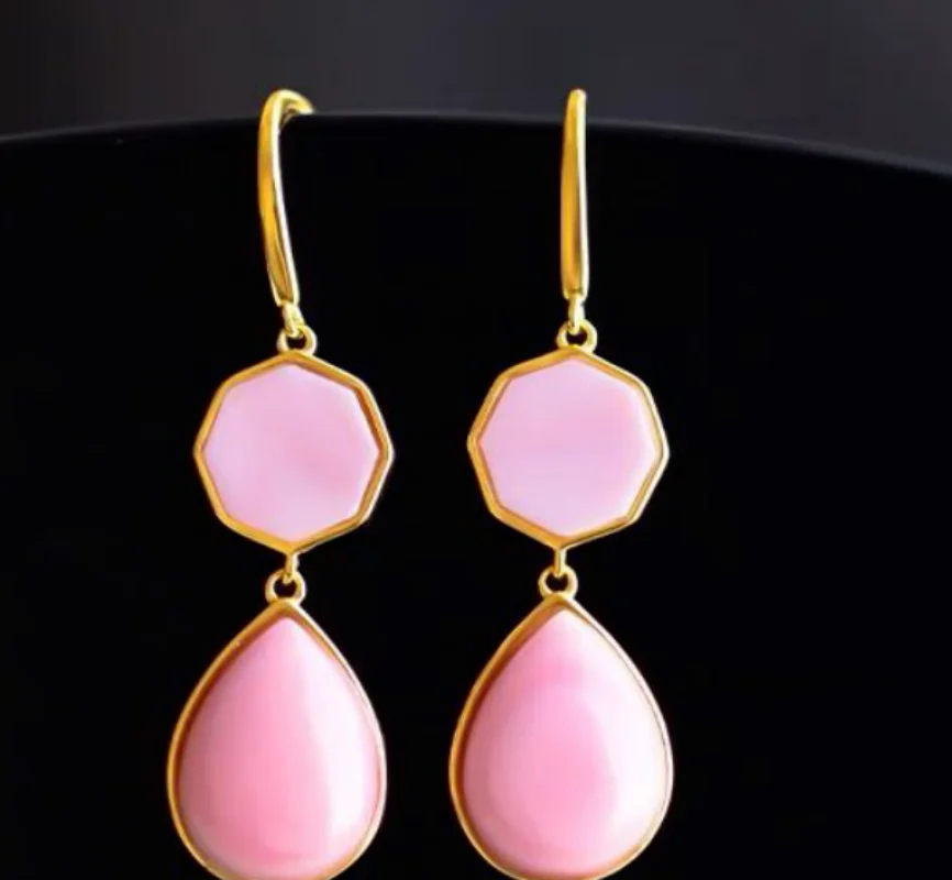 

classic south sea natural pink conch pink pearl sweet earring 925s