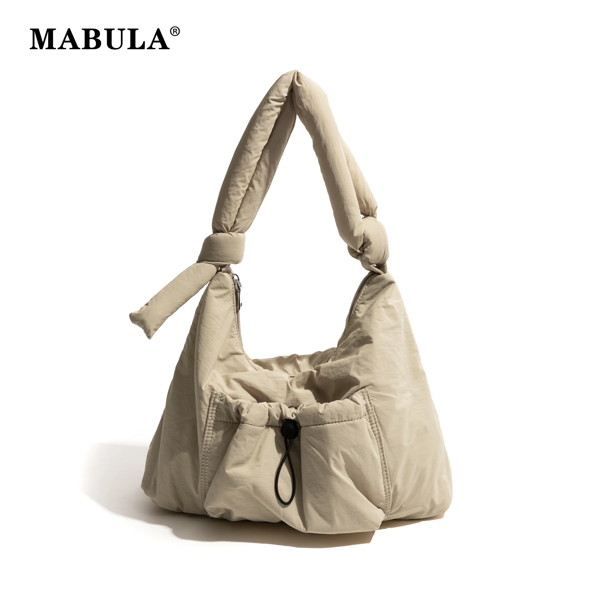 

MABULA Simple Padded Down Tote Handbag Nylon Puffer Down Casual Woman Shoulder Purse Lightweight Solid Color Ladies Phone Pouch