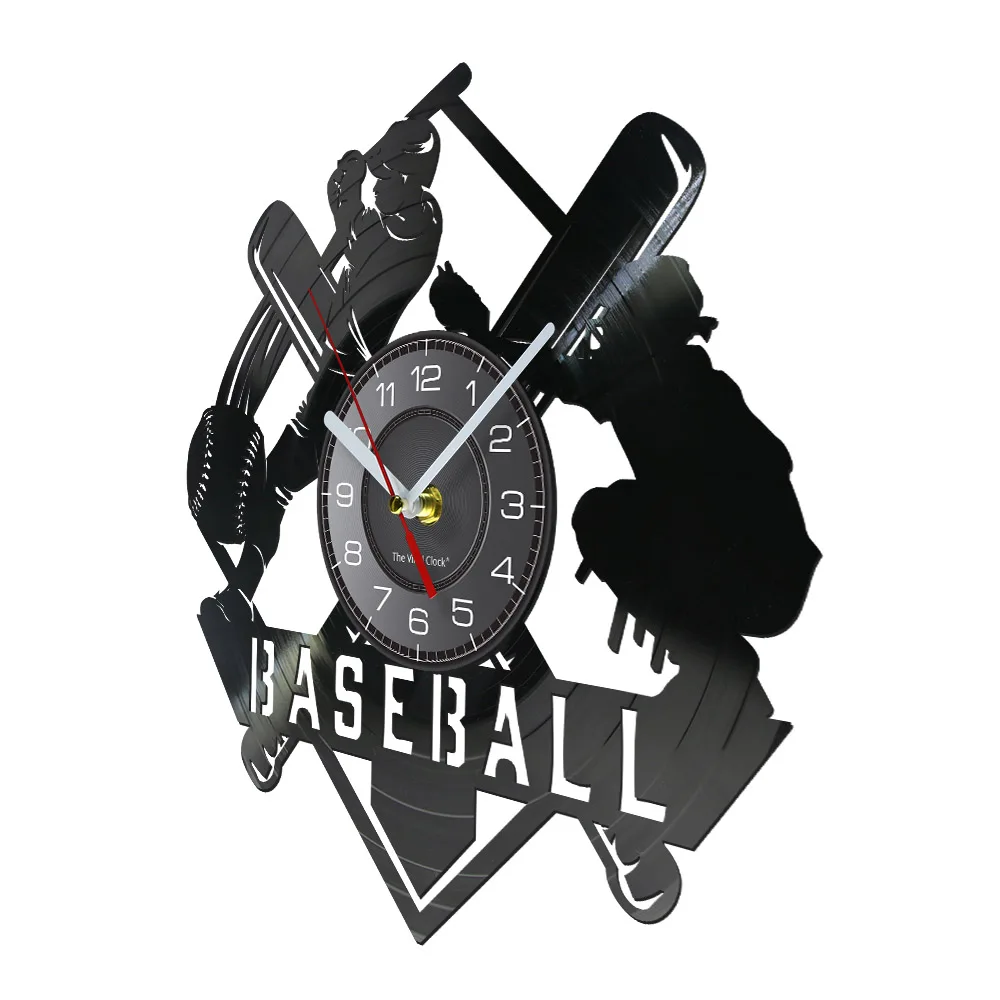 Baseball Game Hitter and Catcher Wall Art Wall Clock Baseball Players Vinyl Record Wall Clock Softball Decorative Wall Watch