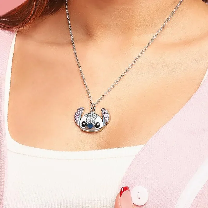 Disney Stitch Girls Necklace Anime Lilo and Stitch Diamond Bracelet Earrings for Women Metal Pendant Sweater Chain