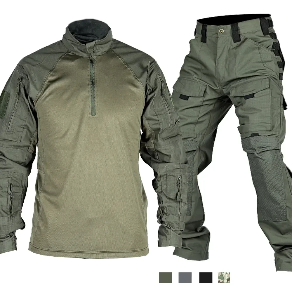 Tactical Suit Men Hunting Training Shirt Pants 2 Piece Sets Outdoor Training Camouflage Quick-dry Ripstop Hiking Sports Uniform