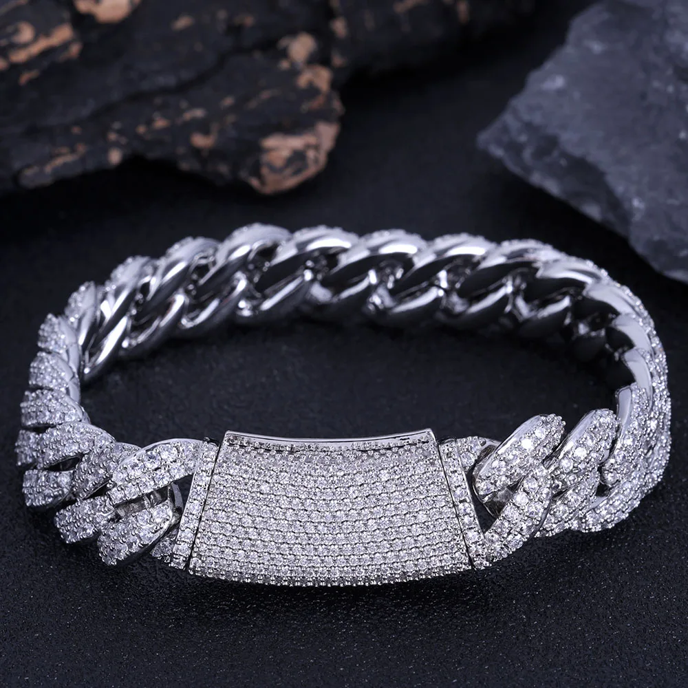 New Shiny Inlaid Zircon Cuban Link Chain Bracelet Gold Plated Bracelet Fashion Hip Hop Bracelets Women Men Jewelry Gift