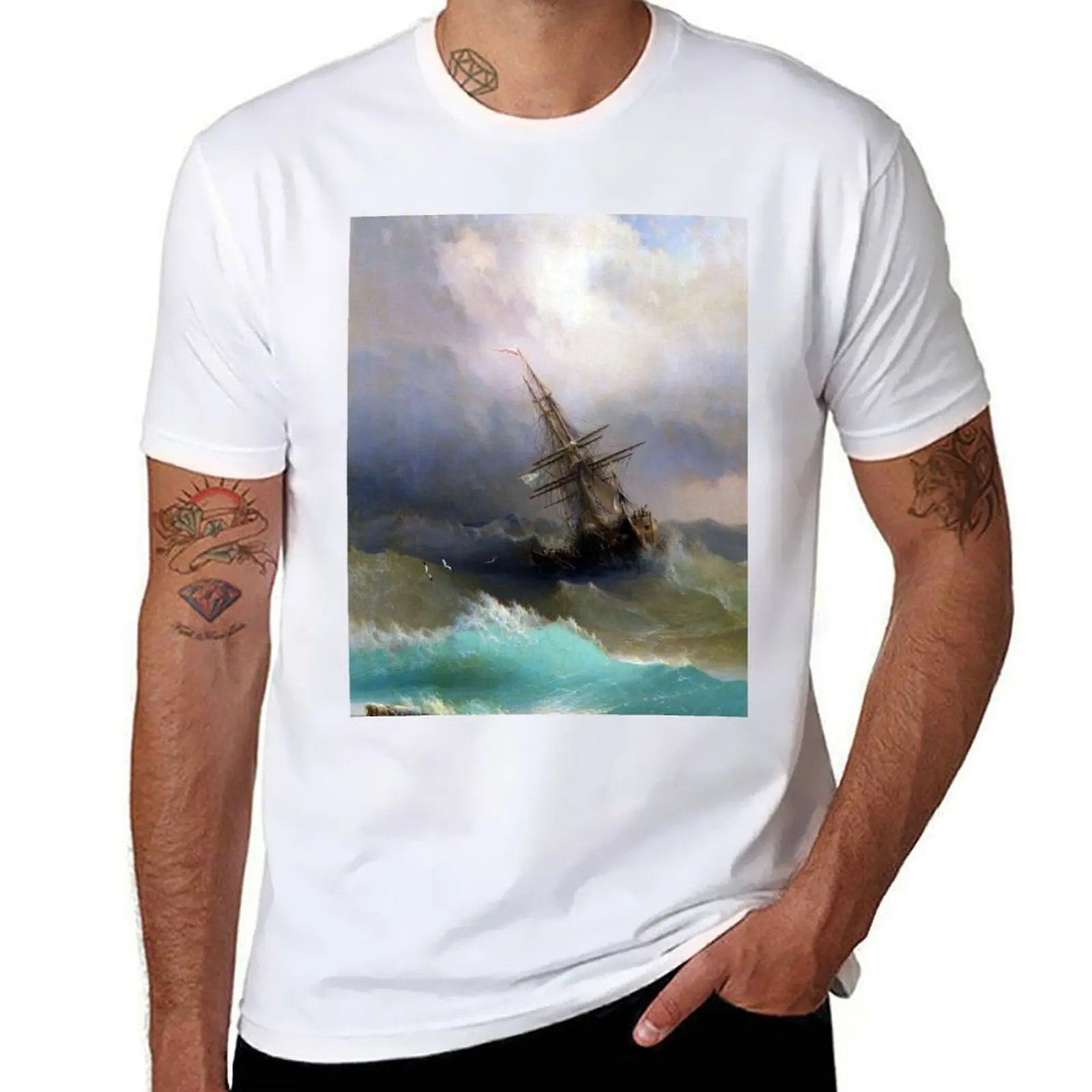

Ship in the Stormy Sea Ivan Aivazovsky T-Shirt t shirts for man cotton funny cotton t shirt pack T-Shirt