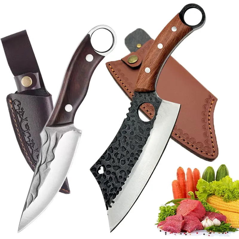 

Hand forged meat cleaver, cutting knife, sharp kitchen chef knife for cutting meat, grilling, cooking