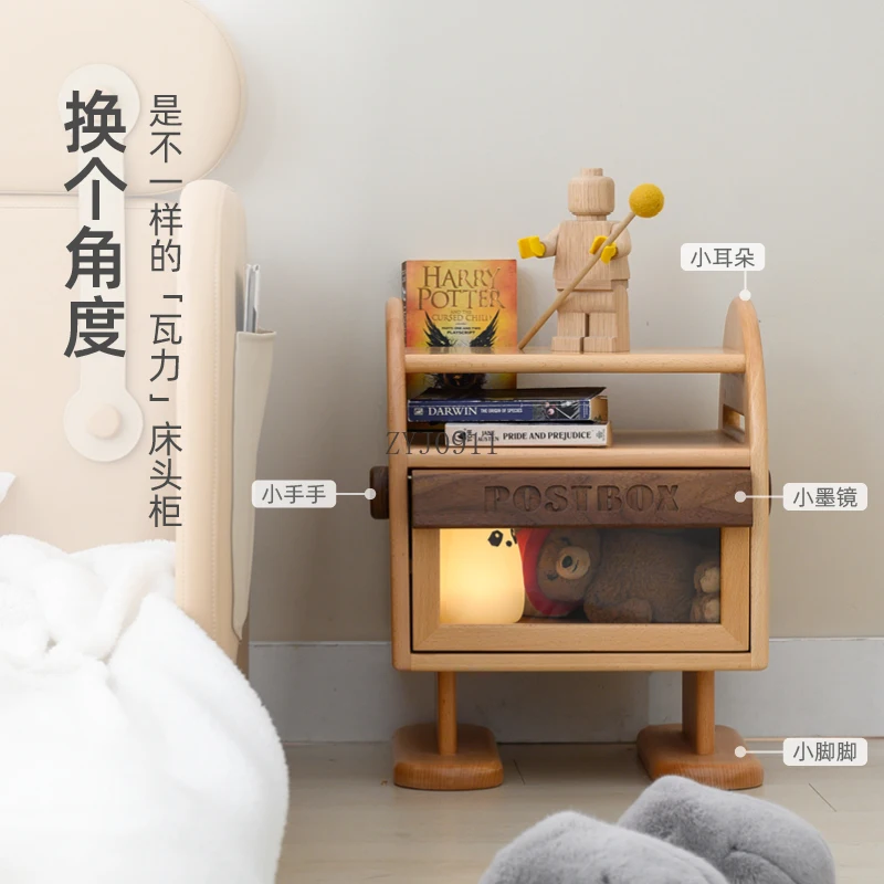 Mailbox bedside table, bedroom storage cabinet, children's creative cartoon solid wood bedside storage cabinet